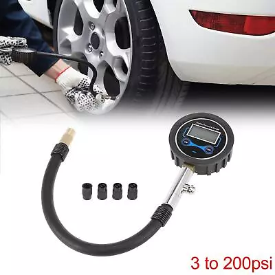 3to200 PSI Car Bike Digital Tire Pressure Gauge Inflator W/4 Tire Valve Caps • $19.31