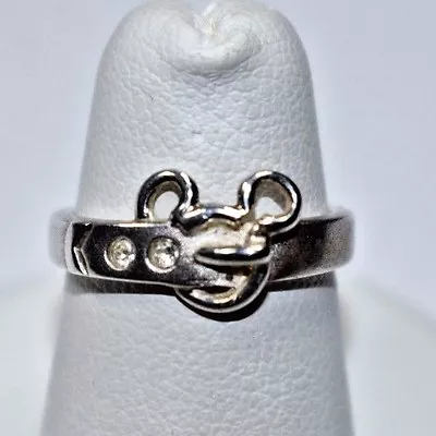 DISNEY Sterling Silver 925 MICKEY MOUSE Head CZ Belt Buckle Ring Sz- 5 • $19.99