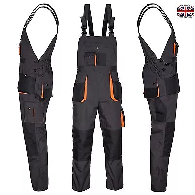 UK-Bib And Brace Overalls Mens Work Trousers Bib Pants Knee Pad Multi Pocket G/O • £16.99