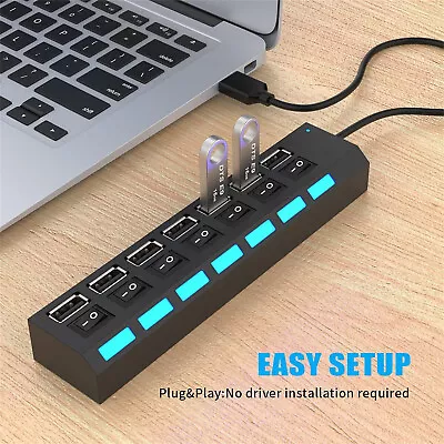 Multi Port USB Hub Splitter 7 Port USB 2.0 Hub For Monitors To Connect To Laptop • $16.99