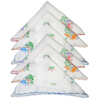 6 Women Handkerchiefs Floral Vintage Ladies Quadrate Hankies Embroidered Fashion • $8.24