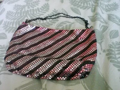 Kookai Pink & Black Chain Mail  Handbag  Evening Bag Shimmer Style • £8