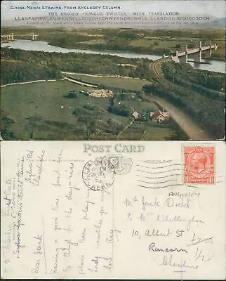 Menai Straits From Anglesey Column Llanfair Etc 1931 Cancel Photochrom Celesque • £5.10