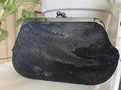 EXPRESS Black Glitter Evening Bag Handbag Purse To Clutch Vintage Style Gunmetal • $12.99