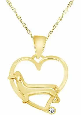 Cute Dachshund Dog Heart Pendant Necklace 14K Yellow Gold Plated Sterling Silver • $63.20