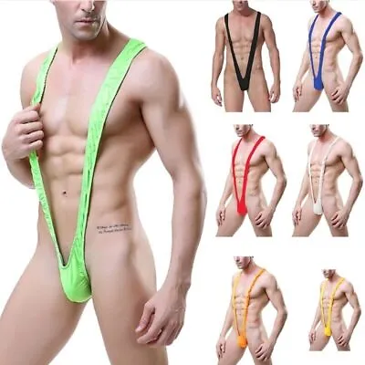 Men Sexy V-shaped Mankini Panties Thong Suspender One-piece Bodysuit Swimwear UK • £3.39