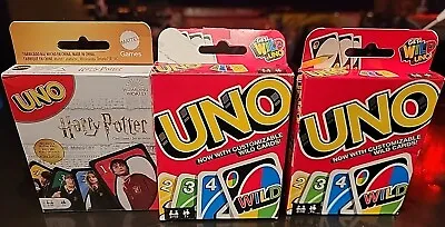 Lot Of 3 Mattel Games UNO Card Game Customizable Wild 112 HARRY POTTER ALL NEW!  • $24.95