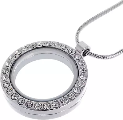 Living Memory Locket Snake Chain Necklace Crystal Floating Charm DIY • $18.09