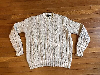 J. Crew Sweater Men’s Large White Cableknit Hand Knit Aran Hemp • $45