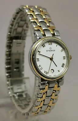 £85 • Buy Vtg 1990s Eterna Two Tone Gold & Steel Quartz 25mm Ladies Bracelet Wrist Watch
