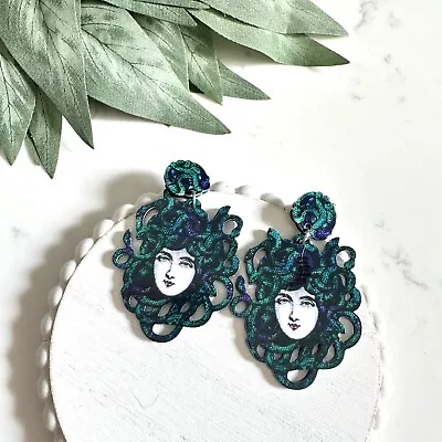 Whimsical Medusa Snake Head Woman Large Goddess Greek Mythology Earrings NEW • $14.95