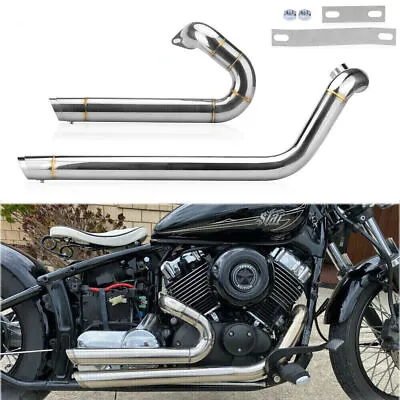 Shortshots Staggered Exhaust Pipes Chrome For Yamaha V Star 650 XVS650 Dragstar • $196