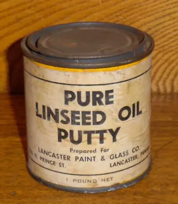 Vintage Pure Linseed Oil Putty Tin / Can Lancaster Pennsylvania Paint & Glass Co • $14.99