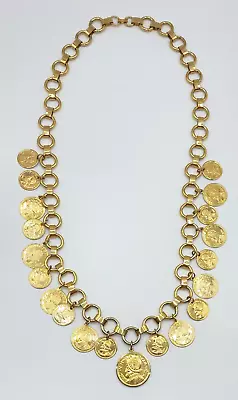 Vintage VN Balboa Gold Tone Spanish Coin Long Statement Necklace • $34.99