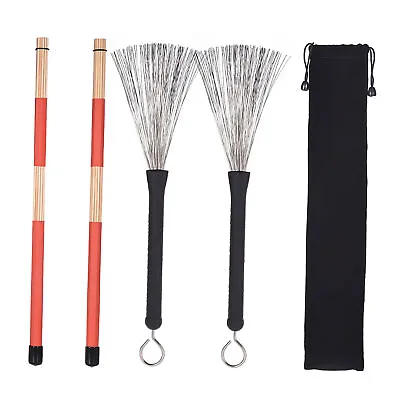 Jazz Drum Sticks Kit With 1 Pair Drum Wire Brushes 1 Pair Rods Drum Sticks V6R6 • $13.15