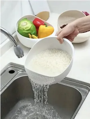 Rice Washing Filter Strainer Basket Sieve Colander Fruit Vegetable Bowl Drainer • £6.50