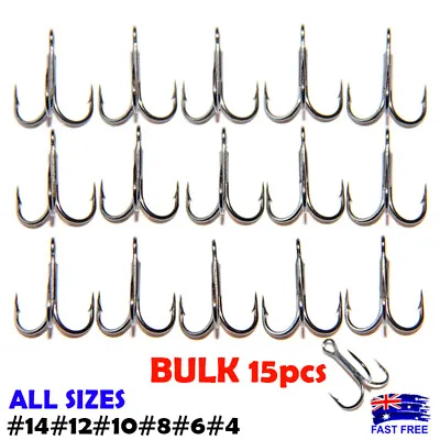 15x Strong BKK Treble Hooks Sharpened Stinger #8 #10 #12 #14 Bream Whiting Lures • $9.95