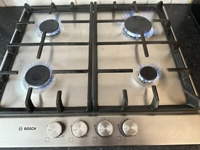£39.99 • Buy Bosch PCP615B90B 4 Burner Cast Iron & Stainless Steel Gas Hob P/up St Albans AL4