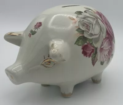 Vintage Piggy Bank With Roses- Made In China- 5” X7” Approximately - Has Stopper • $18