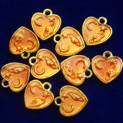 10Pcs Orange Enamel Tibetan Golden Moon Star Heart Pendant Bead F35995 • $0.06