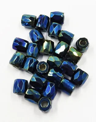 Vintage Dark Blue Iris AB Spacer 1/3  Lot Of 25 Pressed Glass Beads • $6