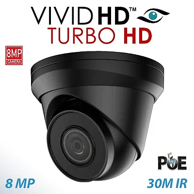£79.98 • Buy 4k Ip Camera Vivid Hd 8mp Uhd Poe Cctv Dome Turret 30m Ir Outdoor Black 2.8mm