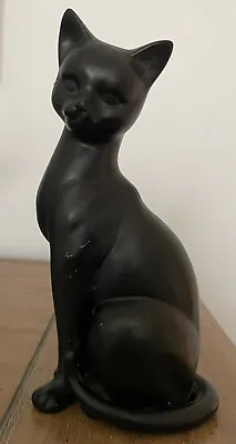 Vintage Mid Century Ceramic Black Cat Kitten 8.5  Figurine • $8.99