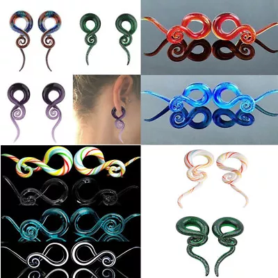 1X Ear Tunnels Spiral Hand Made Glass Taper Ear Plugs Expander Stretcher Earring • $3.09