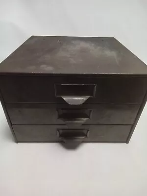 Vintage Metal 3 Drawer Parts Bin File Industrial Organizer Cabinet Gray Box LYON • $45
