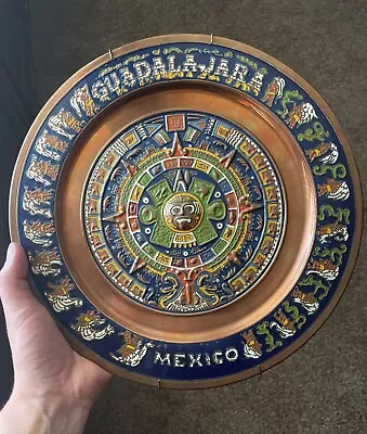 Mexican Aztec Calendar Metal Brass Plate Guadalajara Mexico • $35