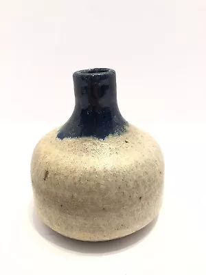 Small Pottery Vase Signed Saye 505  Blue Cream Brown  • $11.97