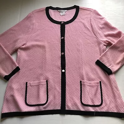 Exclusively Misook Pink Black Classic Button Knit Cardigan Plus Size 3X A2927 • $75