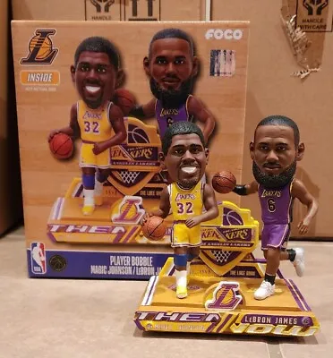 LA Lakers MAGIC JOHNSON & LEBRON JAMES Dual Bobblehead Then & Now #/223 In Hand • $275
