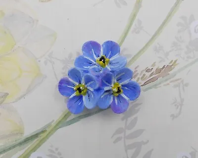 Large FORGET-ME-NOT BROOCH Forget-Me-Not Pin Blue Friendship Lapel HAND PAINTED • $13.66