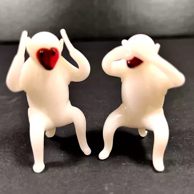 Hand Blown Glass Monkey Figurines Hear No See No Evil White Red Miniatures C • $19.98