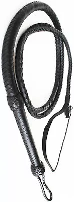 8' Hand Braided Black Leather Flexible 14 Plait Bull Whip 70005 • $34.99