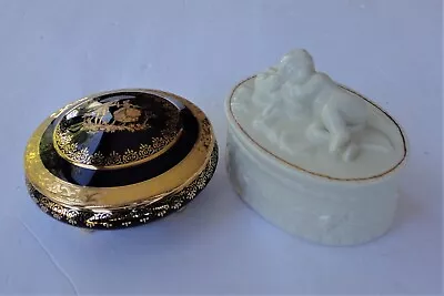 2 Vtg Trinket Box Belleek Ireland Gilt Cherub & La Reine Limoges B39 Cobalt Gold • £46.27