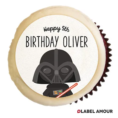24 X PERSONALISED Starwars Birthday Party Cupcake Edible Toppers Cake Thank • £3.29
