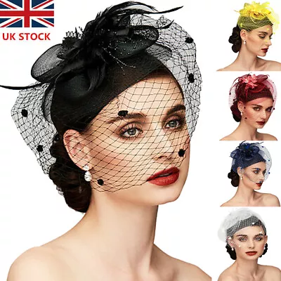 £8.15 • Buy UK Women Ladies Day Fascinator Hat With Veil Wedding Hat Party Hat Pillbox Hat