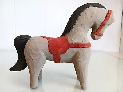 Vtg Hand Carved & Painted Small Horse Figurine Swedish Dala Style  Gray Red Blac • $24