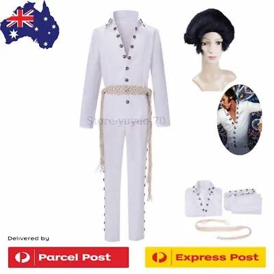 Elvis Presley Cosplay Costume Wig White Long Sleeve Uniform Halloween Masquerade • $86.90