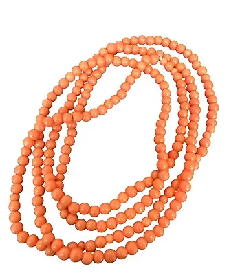 Antique Salmon Coral Necklace Genuine Beads 16.4 Grams 40.5” Long Mediterranean • $750