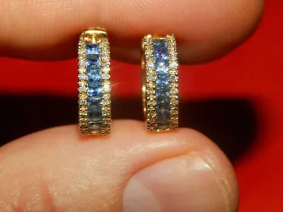 2Ct Princess Lab Created Tanzanite Diamond In Yellow Gold Plated Hoop Earrings • $83.99