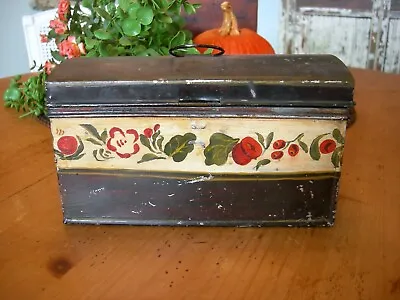 Antique Primitive TOLE PAINTED DOME TOP DOCUMENT STORAGE BOX • $69