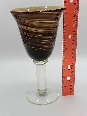 1 Hand Blown Murano-Style Swirl Cased Wine Water Goblets Amber Brown Pontil Mark • $19.99
