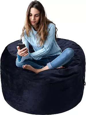 Memory Foam Filled Bean Bag Chair With Microfiber Cover 3 Ft Blue Solid • $110.99