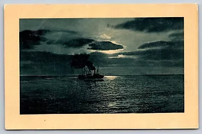 Steamship At Sea In The Moonlight Vintage Postcard • $3.20