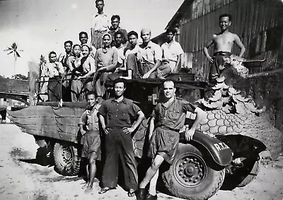 Inter War / WW2 Photo British Soldier Decorated Dragon Truck Likely Singapore • $19.90