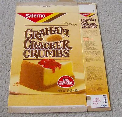 RARE Vintage 1980s SALERNO Graham Cracker Crumbs Box BAKING Old Food Packaging • $60