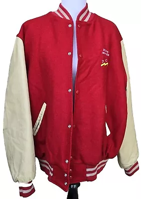 Holloway Elvis Amdahl Letterman Wool Leather Varsity Jacket XL Red Cream TCB  • $42.72